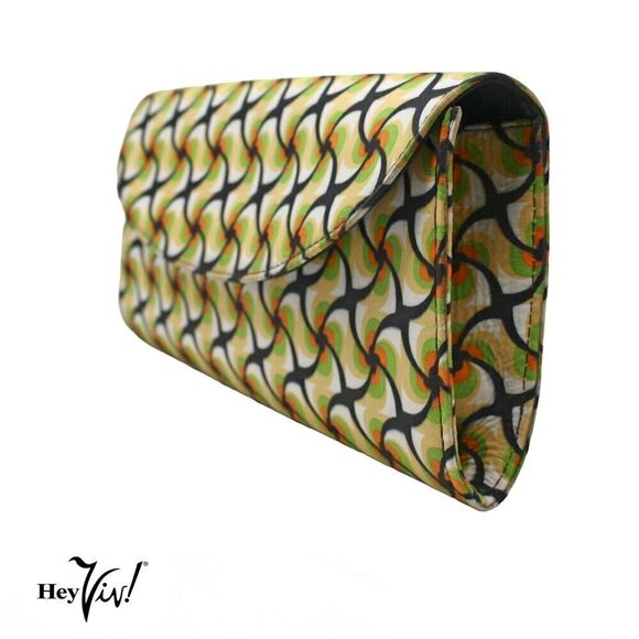 Vintage Clutch Purse Hand Bag w Mod Black Green Gold Swirl Print 12x6" - Hey Viv - Picture 3 of 6
